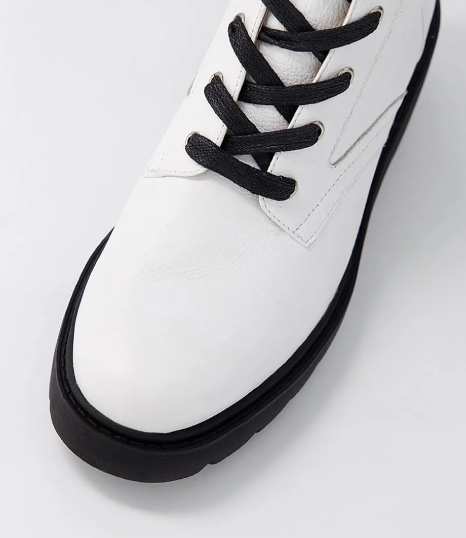 Ustern White Black Leather Calf Boots