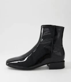 Vamee Black Patent Leather Ankle Boots