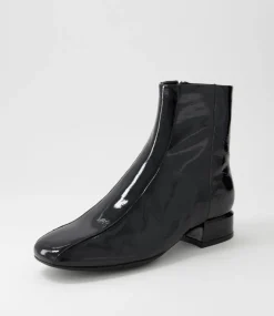 Vamee Black Patent Leather Ankle Boots