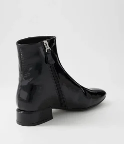 Vamee Black Patent Leather Ankle Boots