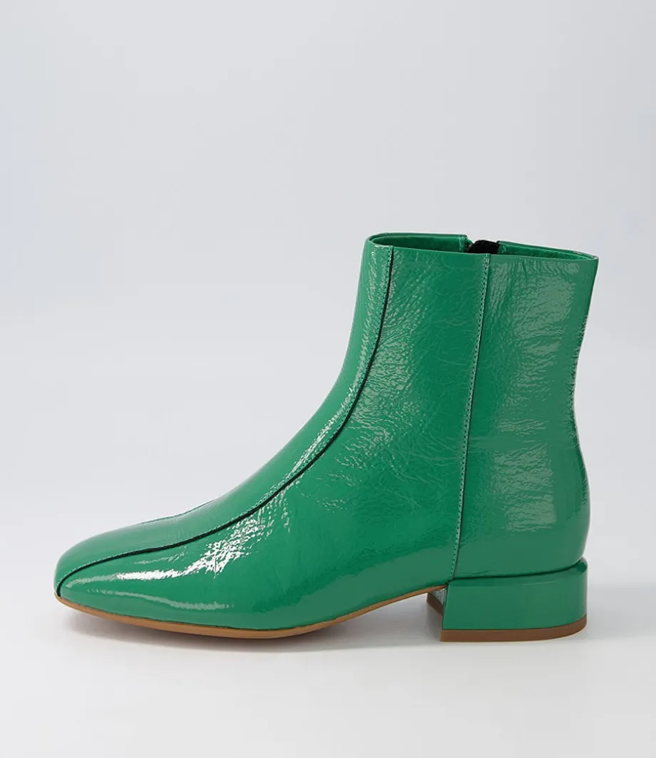 Vamee Dark Emerald Patent Leather Ankle Boots