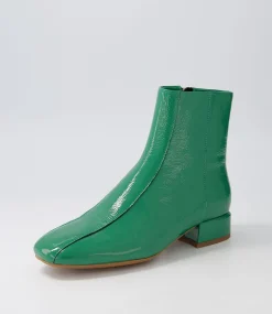 Vamee Dark Emerald Patent Leather Ankle Boots