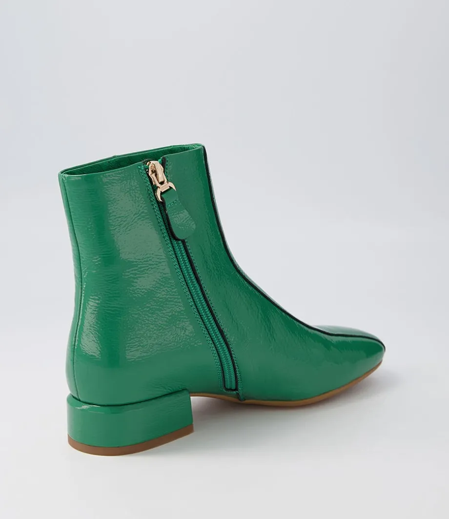 Vamee Dark Emerald Patent Leather Ankle Boots