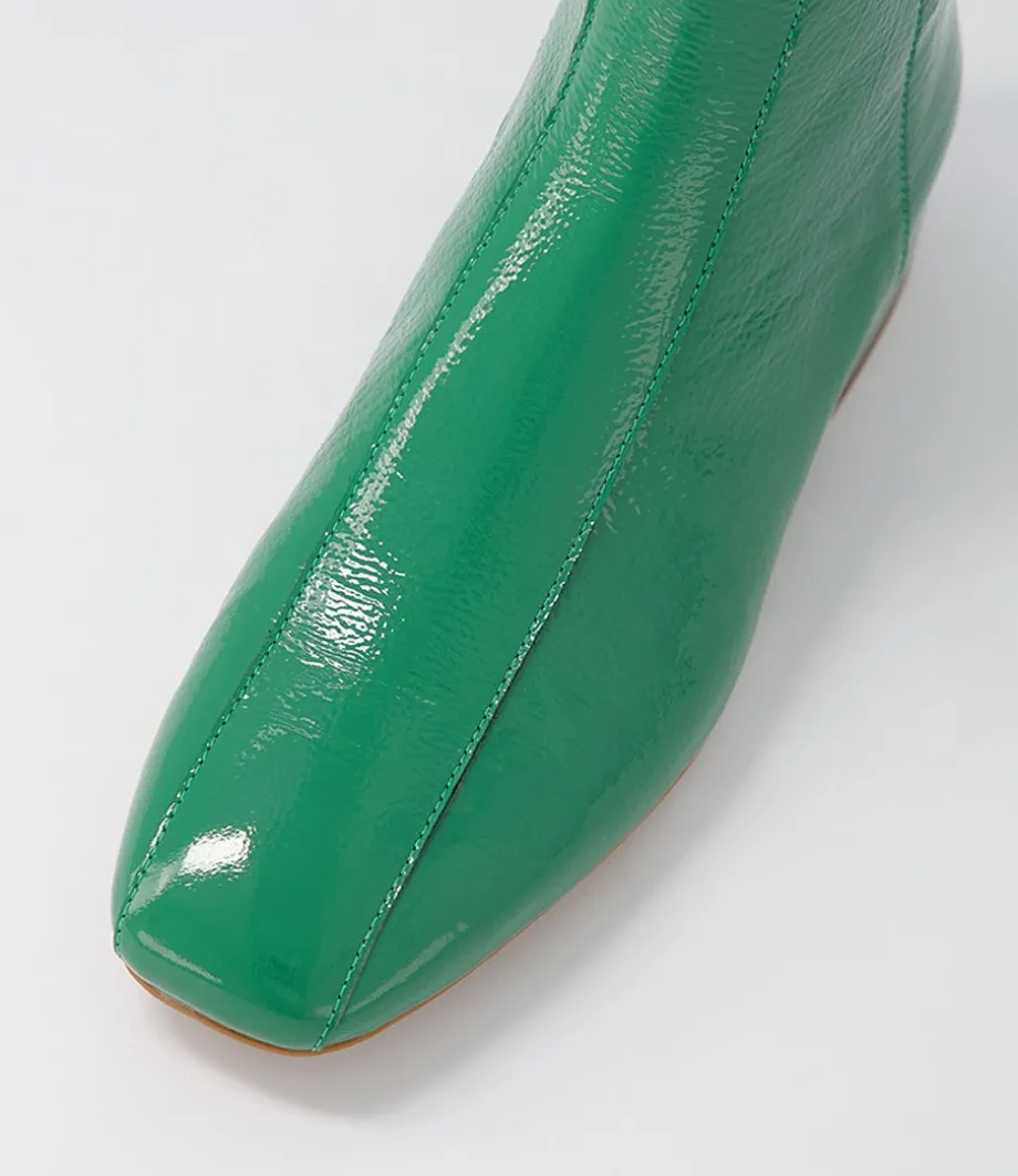 Vamee Dark Emerald Patent Leather Ankle Boots