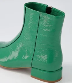 Vamee Dark Emerald Patent Leather Ankle Boots