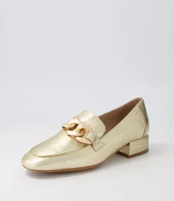 Vivandy Gold Croc Leather Heels