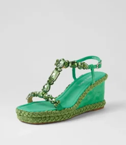 Vontey Light Emerald Suede Jewels Sandals