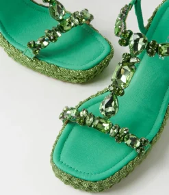 Vontey Light Emerald Suede Jewels Sandals