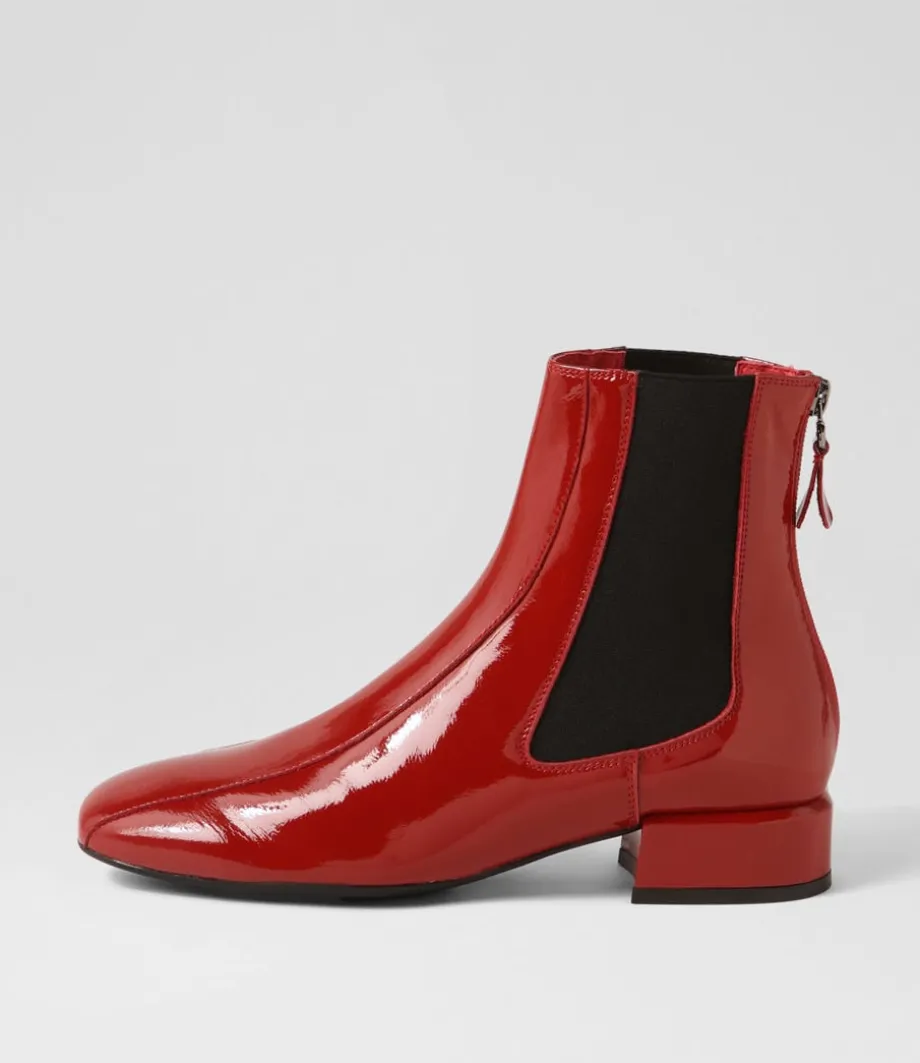 Voria Dark Red Patent Elastic Ankle Boots