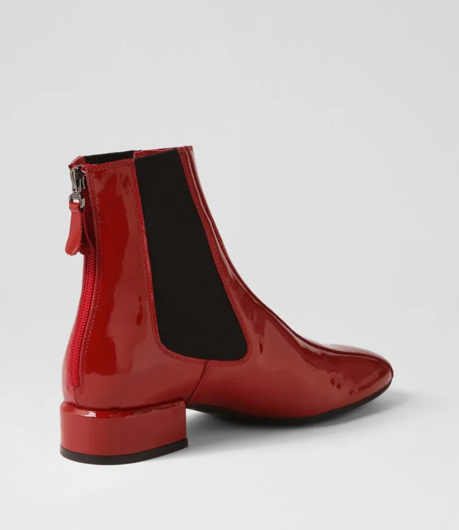 Voria Dark Red Patent Elastic Ankle Boots