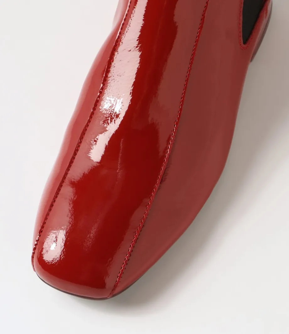 Voria Dark Red Patent Elastic Ankle Boots