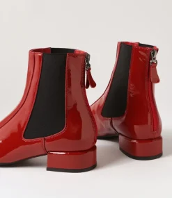 Voria Dark Red Patent Elastic Ankle Boots