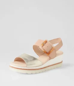 Wacie Pale Gold Dark Nude Leather Sandals