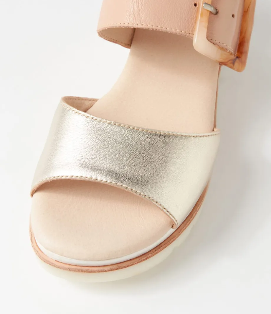 Wacie Pale Gold Dark Nude Leather Sandals