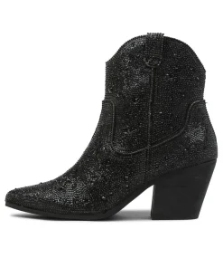 Wagon Black Jewel Fabric Ankle Boots Bh