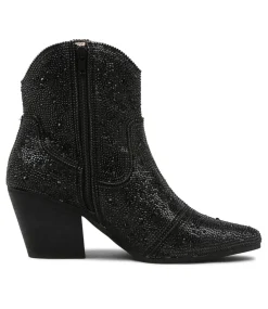 Wagon Black Jewel Fabric Ankle Boots Bh