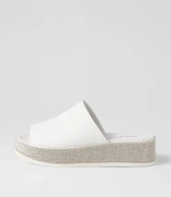 Waidest White Leather Slides