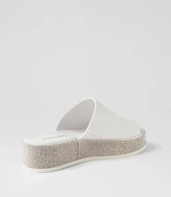 Waidest White Leather Slides
