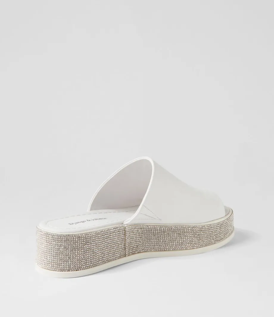Waidest White Leather Slides