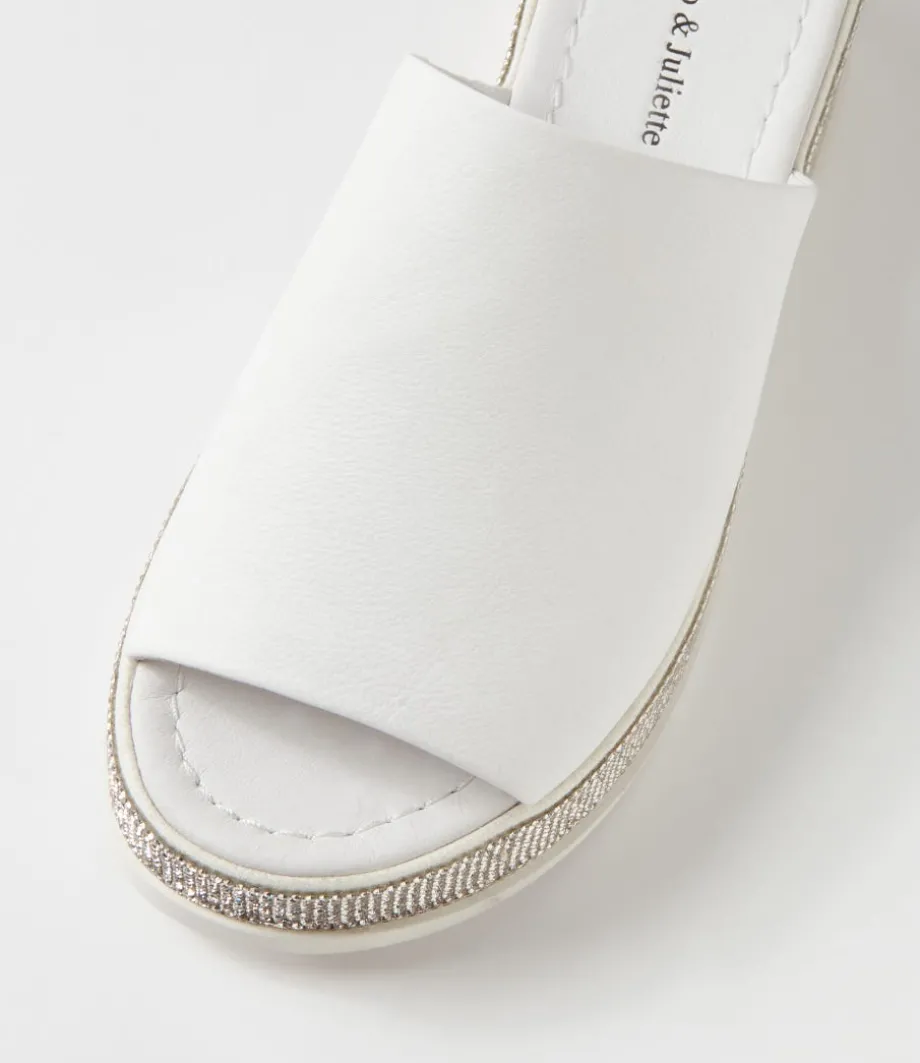 Waidest White Leather Slides