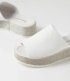 Waidest White Leather Slides