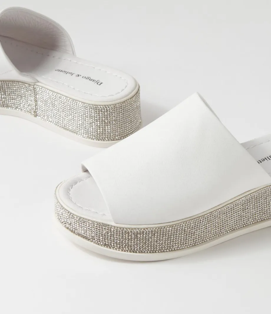 Waidest White Leather Slides