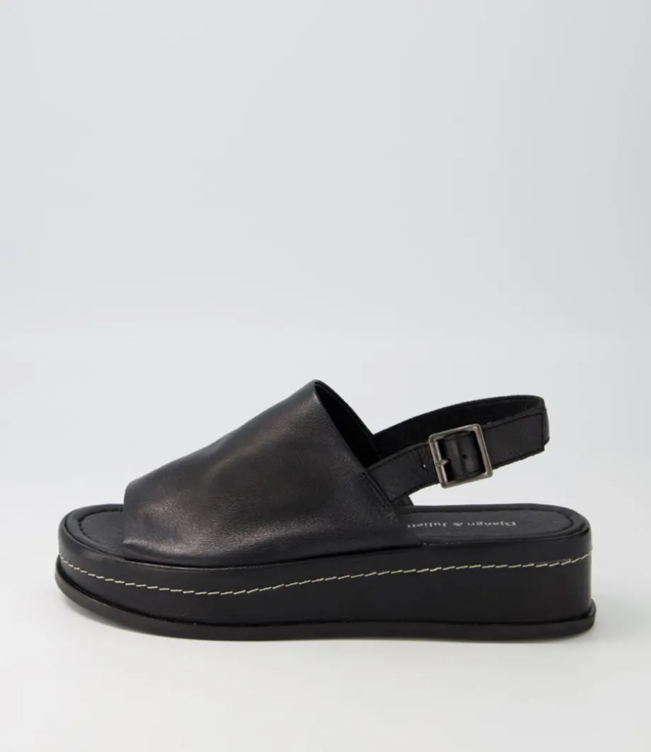 Walsat Black Leather Sandals
