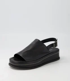 Walsat Black Leather Sandals