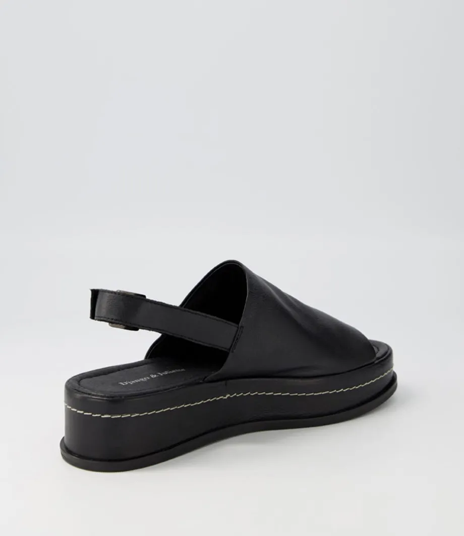 Walsat Black Leather Sandals