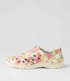 Watkin Xf Multi Palms Beige Leather Sneakers