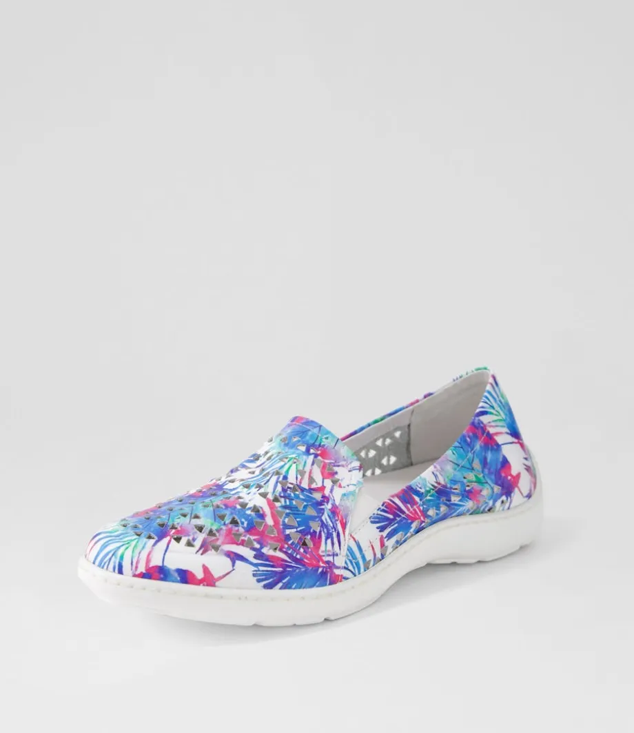 Wavada Xf Blue Palms White Leather Loafers