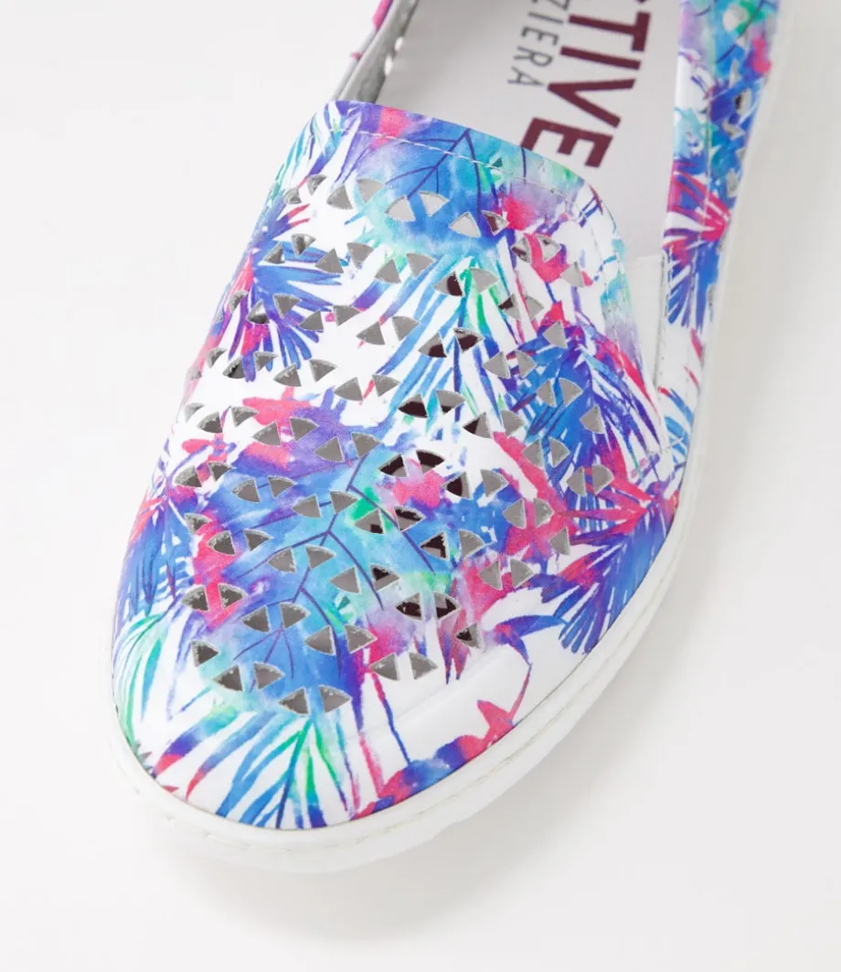 Wavada Xf Blue Palms White Leather Loafers
