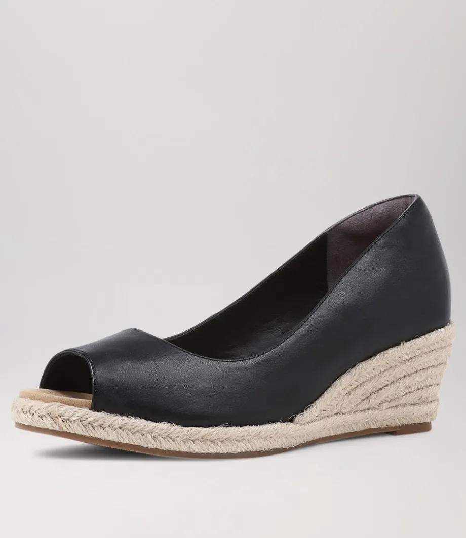 Whispa W Black Leather Espadrilles