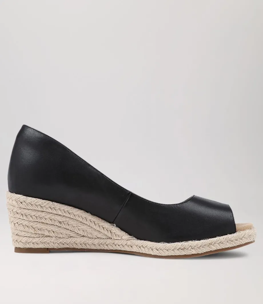 Whispa W Black Leather Espadrilles