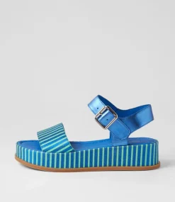 Wilburt Blue Emerald Stripe Leather Sandals
