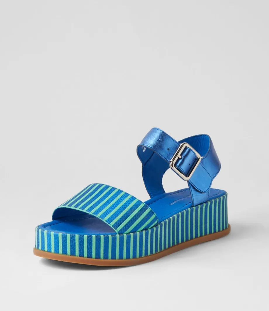 Wilburt Blue Emerald Stripe Leather Sandals