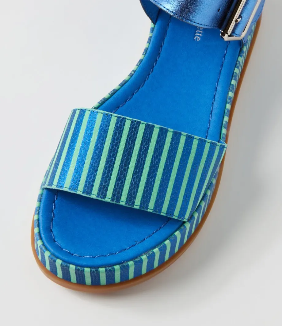 Wilburt Blue Emerald Stripe Leather Sandals