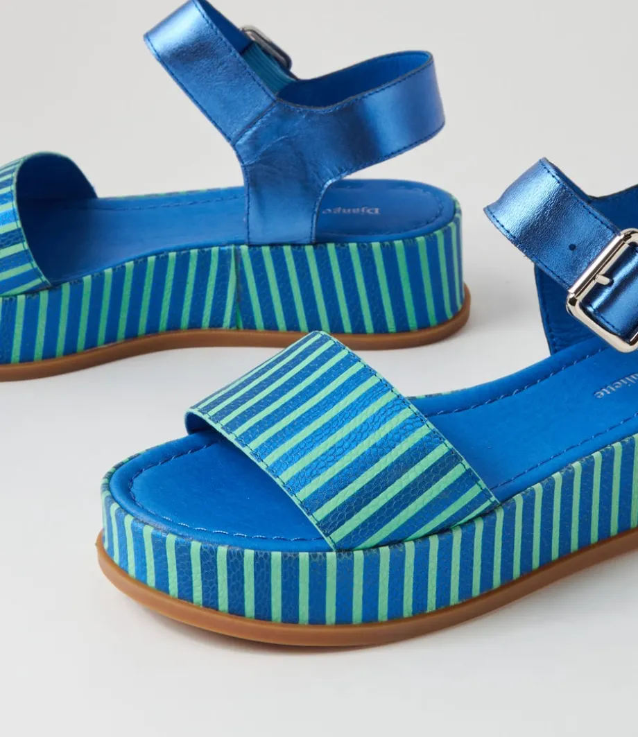 Wilburt Blue Emerald Stripe Leather Sandals