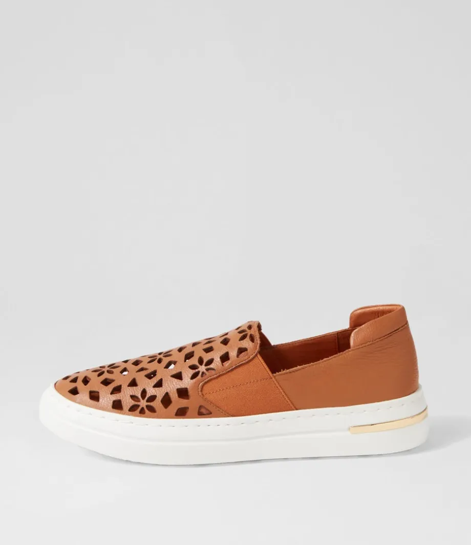 Willett Dark Tan White Leather Elastic Sneakers