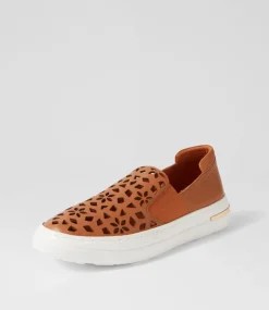 Willett Dark Tan White Leather Elastic Sneakers