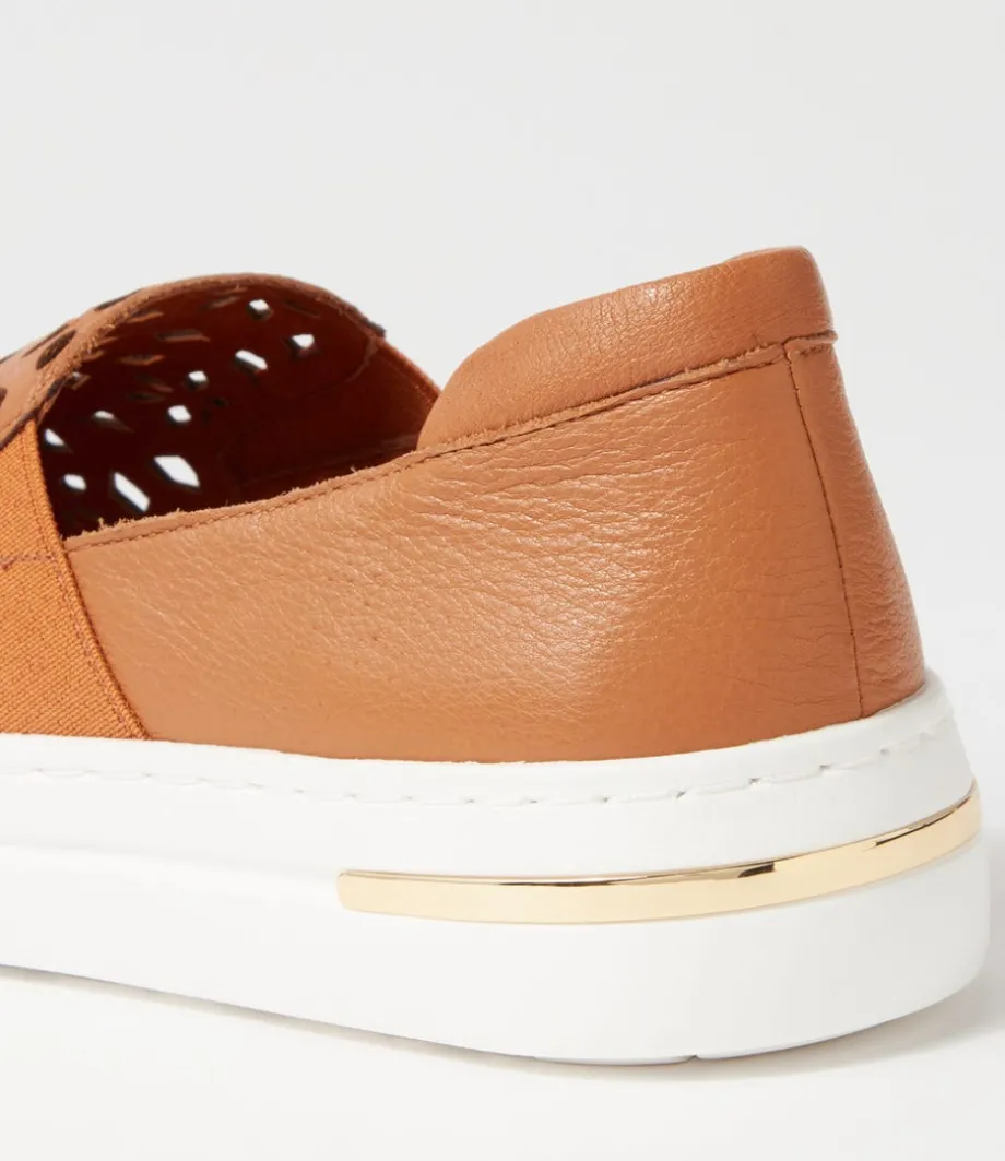 Willett Dark Tan White Leather Elastic Sneakers