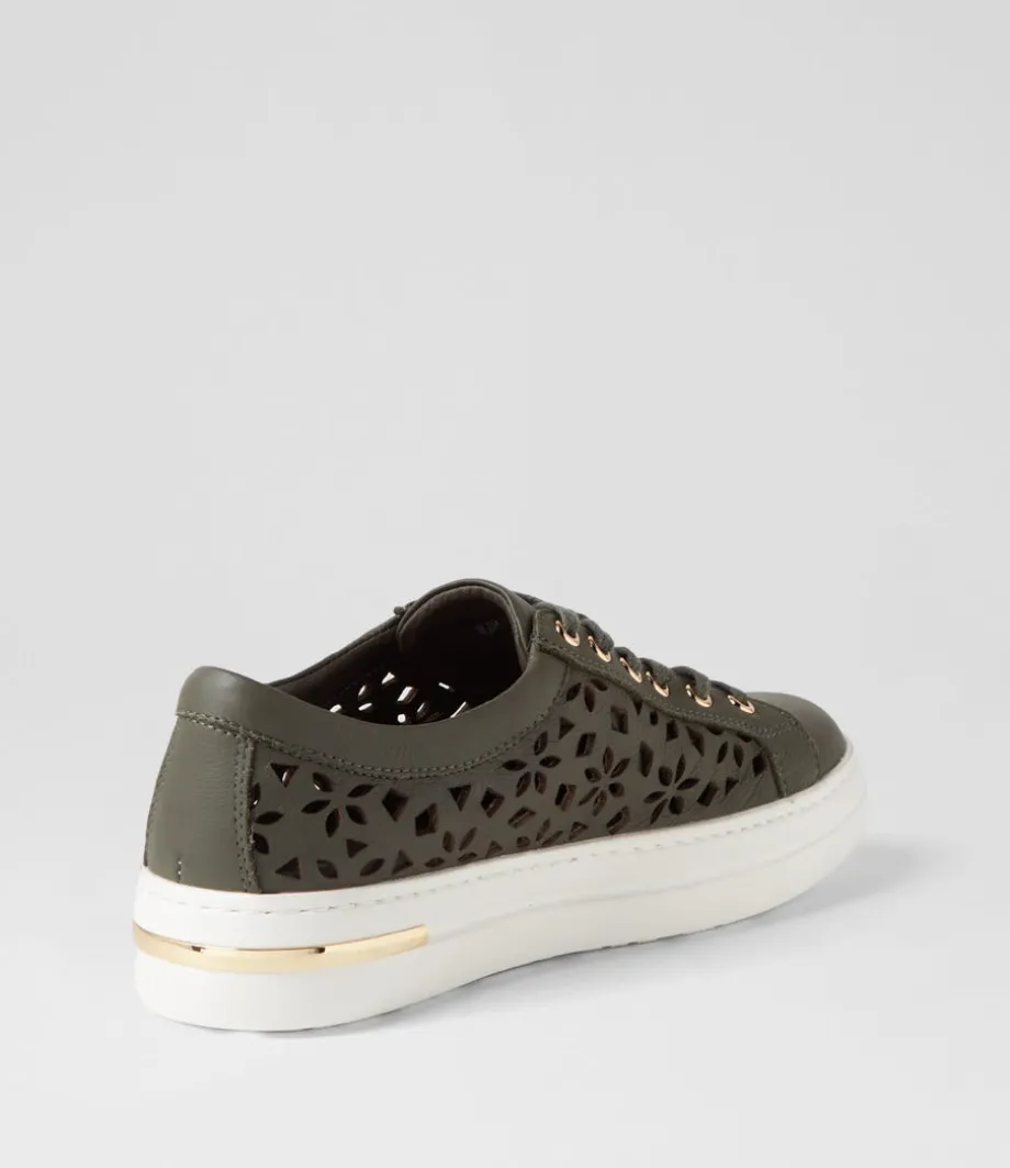 Wim Olive White Leather Sneakers