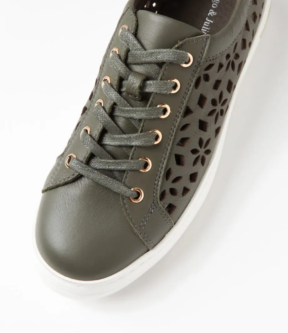 Wim Olive White Leather Sneakers