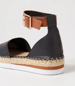 Wolver Black Tan Leather Espadrilles