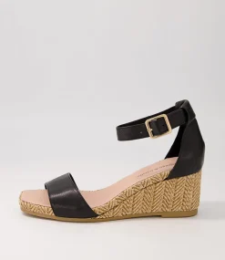 Woolysa Black Tan Leather Syn Raffia Sandals