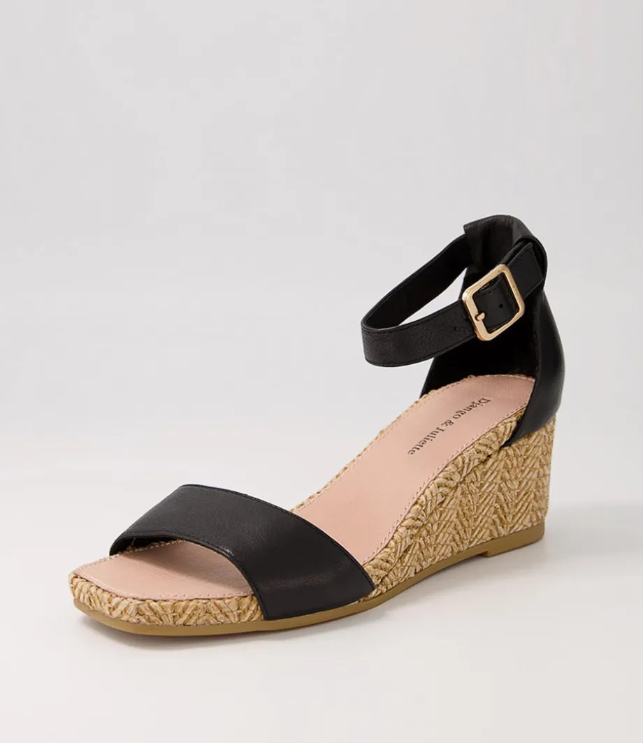 Woolysa Black Tan Leather Syn Raffia Sandals