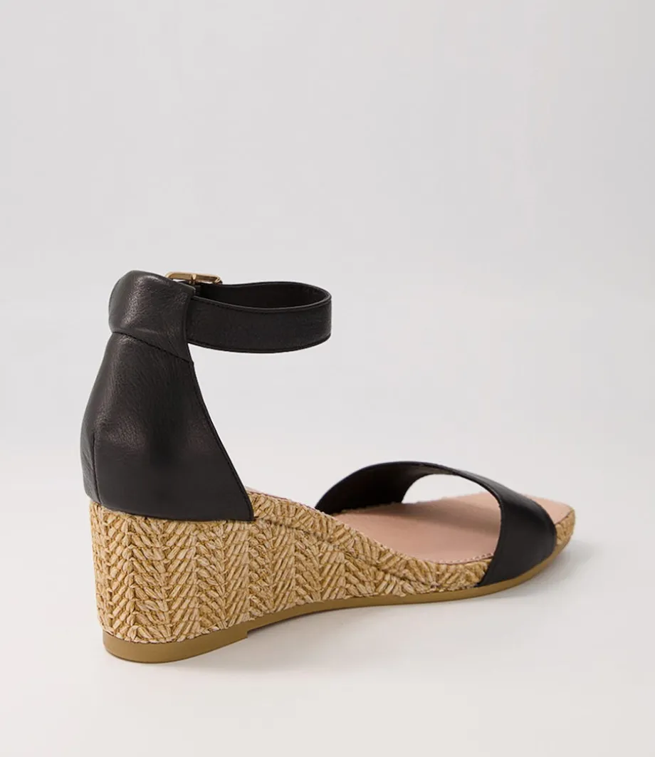 Woolysa Black Tan Leather Syn Raffia Sandals