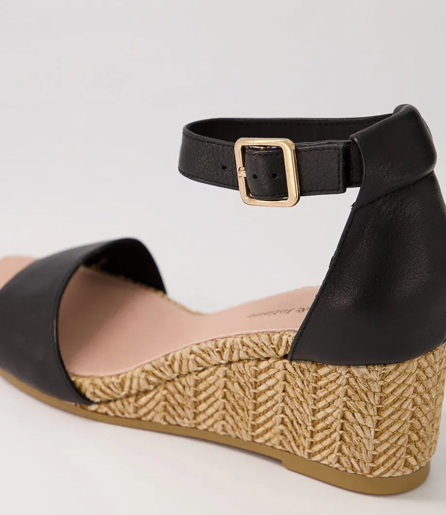 Woolysa Black Tan Leather Syn Raffia Sandals