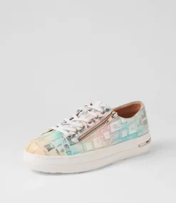 Wovi Pink Croc Print White Leather Sneakers