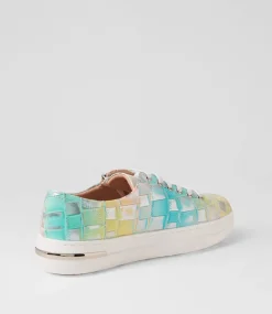 Wovi Pink Croc Print White Leather Sneakers